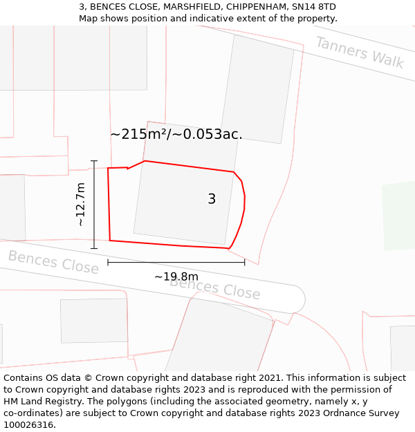 3, BENCES CLOSE, MARSHFIELD, CHIPPENHAM, SN14 8TD: Plot and title map