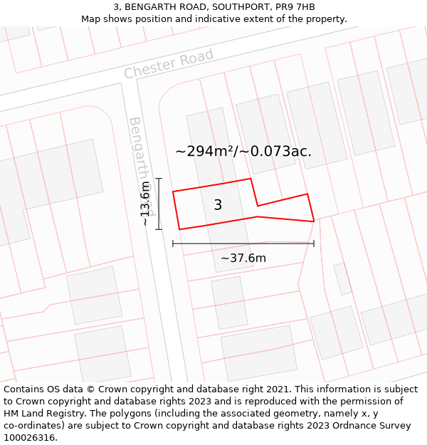 3, BENGARTH ROAD, SOUTHPORT, PR9 7HB: Plot and title map