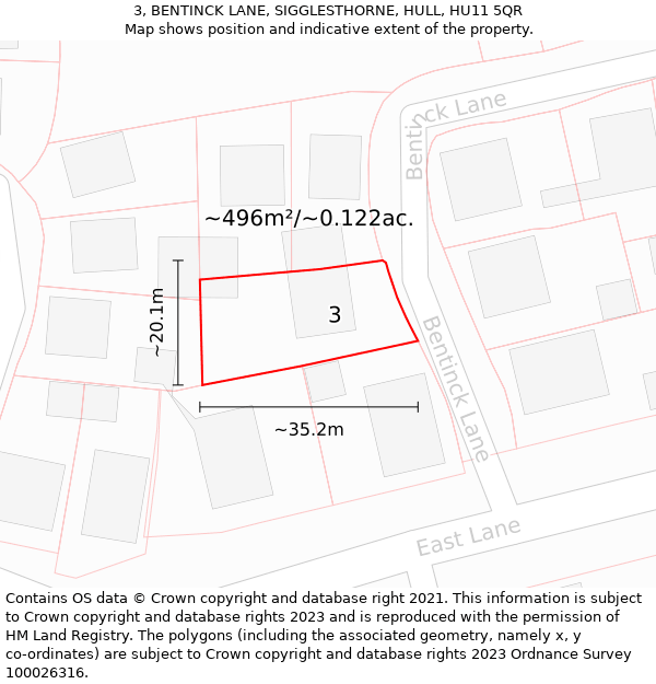 3, BENTINCK LANE, SIGGLESTHORNE, HULL, HU11 5QR: Plot and title map