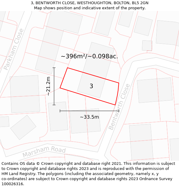 3, BENTWORTH CLOSE, WESTHOUGHTON, BOLTON, BL5 2GN: Plot and title map