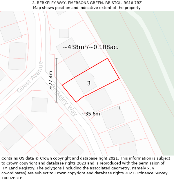 3, BERKELEY WAY, EMERSONS GREEN, BRISTOL, BS16 7BZ: Plot and title map