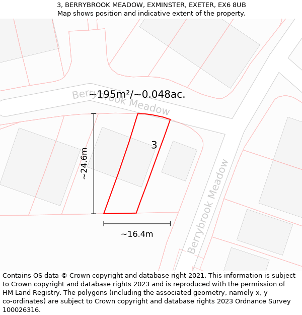 3, BERRYBROOK MEADOW, EXMINSTER, EXETER, EX6 8UB: Plot and title map