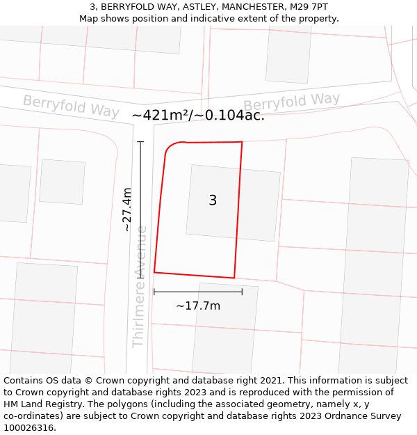 3, BERRYFOLD WAY, ASTLEY, MANCHESTER, M29 7PT: Plot and title map