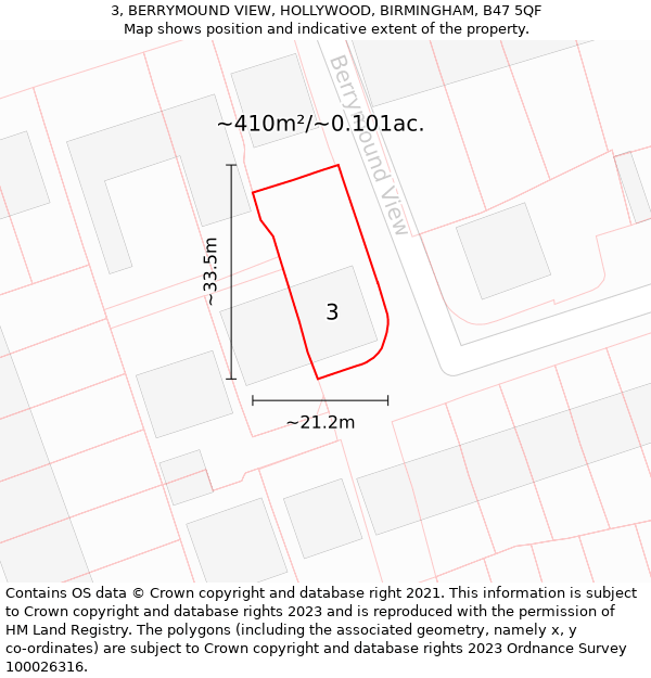 3, BERRYMOUND VIEW, HOLLYWOOD, BIRMINGHAM, B47 5QF: Plot and title map