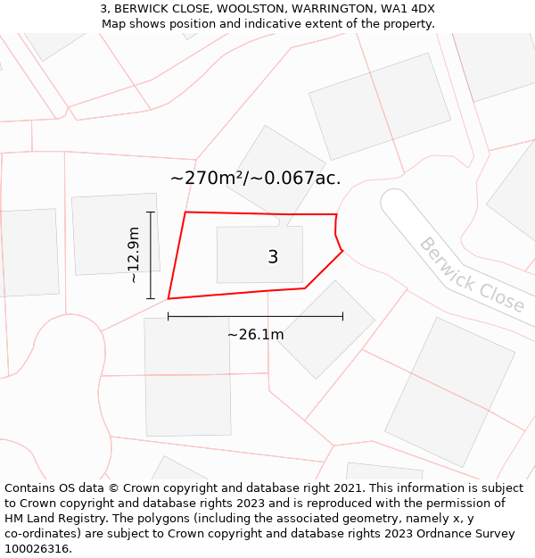 3, BERWICK CLOSE, WOOLSTON, WARRINGTON, WA1 4DX: Plot and title map