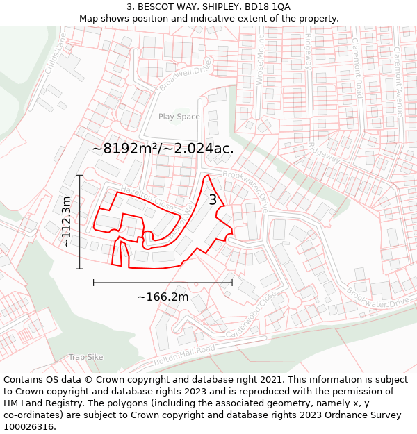 3, BESCOT WAY, SHIPLEY, BD18 1QA: Plot and title map