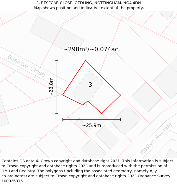 3, BESECAR CLOSE, GEDLING, NOTTINGHAM, NG4 4DN: Plot and title map