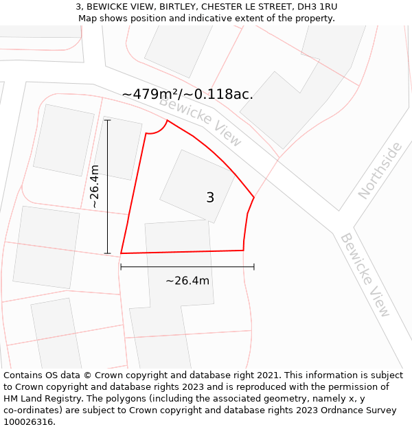 3, BEWICKE VIEW, BIRTLEY, CHESTER LE STREET, DH3 1RU: Plot and title map