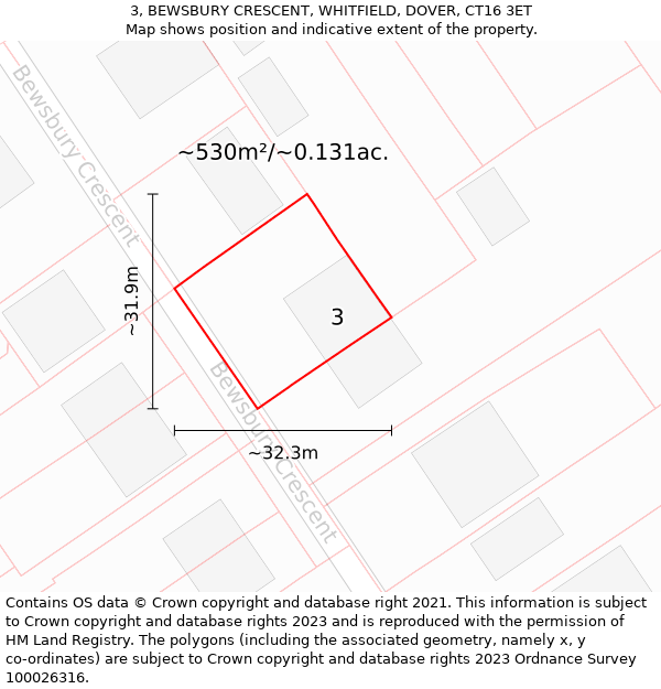 3, BEWSBURY CRESCENT, WHITFIELD, DOVER, CT16 3ET: Plot and title map