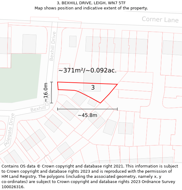 3, BEXHILL DRIVE, LEIGH, WN7 5TF: Plot and title map