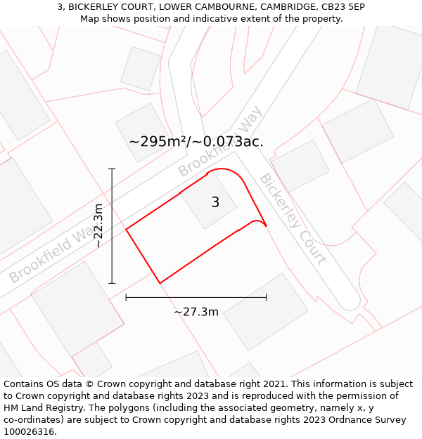 3, BICKERLEY COURT, LOWER CAMBOURNE, CAMBRIDGE, CB23 5EP: Plot and title map