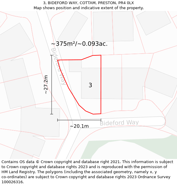 3, BIDEFORD WAY, COTTAM, PRESTON, PR4 0LX: Plot and title map