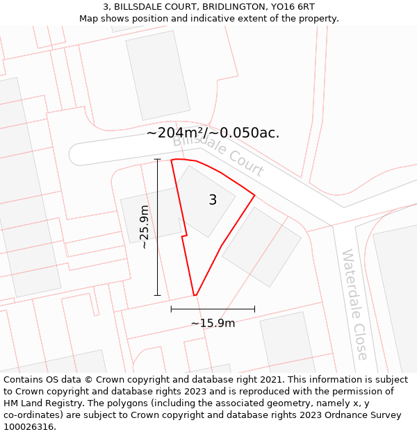 3, BILLSDALE COURT, BRIDLINGTON, YO16 6RT: Plot and title map