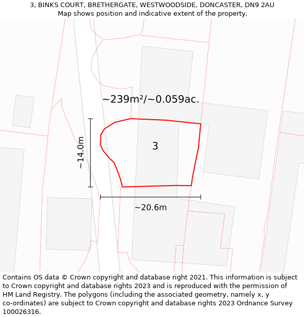 3, BINKS COURT, BRETHERGATE, WESTWOODSIDE, DONCASTER, DN9 2AU: Plot and title map