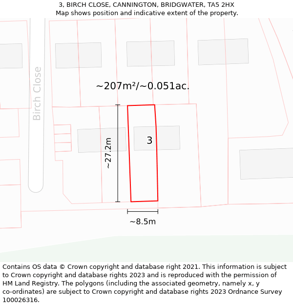 3, BIRCH CLOSE, CANNINGTON, BRIDGWATER, TA5 2HX: Plot and title map