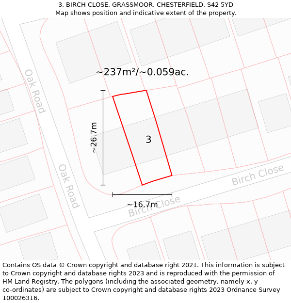 3, BIRCH CLOSE, GRASSMOOR, CHESTERFIELD, S42 5YD: Plot and title map