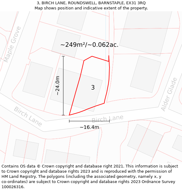 3, BIRCH LANE, ROUNDSWELL, BARNSTAPLE, EX31 3RQ: Plot and title map