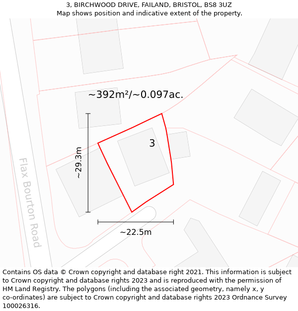 3, BIRCHWOOD DRIVE, FAILAND, BRISTOL, BS8 3UZ: Plot and title map