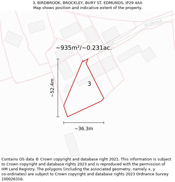 3, BIRDBROOK, BROCKLEY, BURY ST EDMUNDS, IP29 4AA: Plot and title map