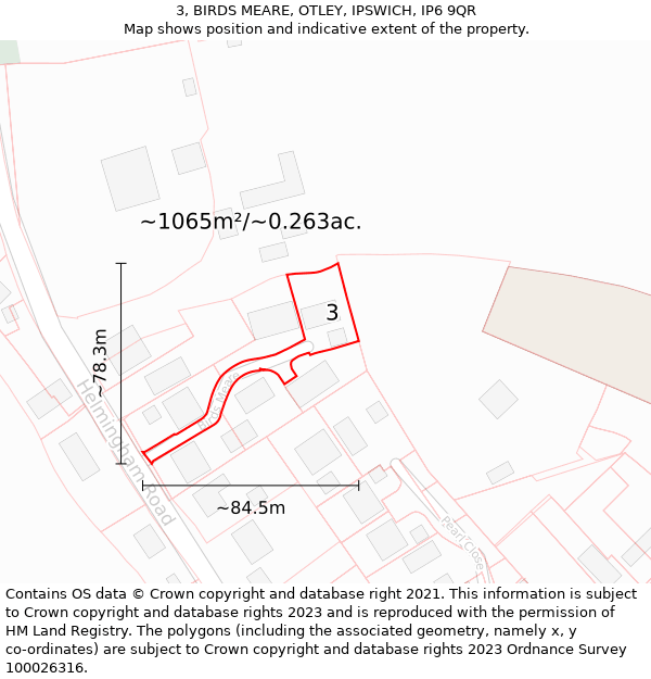 3, BIRDS MEARE, OTLEY, IPSWICH, IP6 9QR: Plot and title map