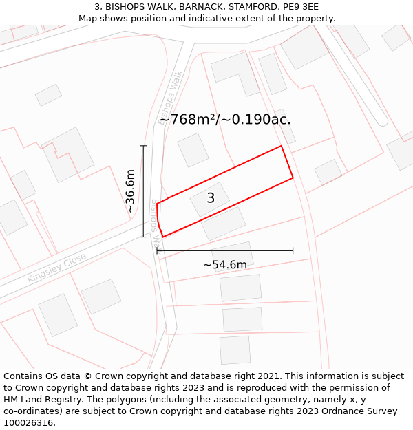 3, BISHOPS WALK, BARNACK, STAMFORD, PE9 3EE: Plot and title map