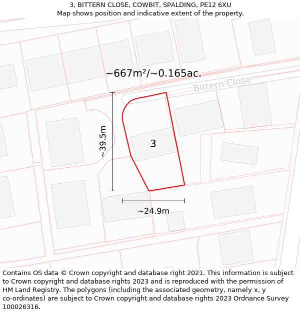 3, BITTERN CLOSE, COWBIT, SPALDING, PE12 6XU: Plot and title map