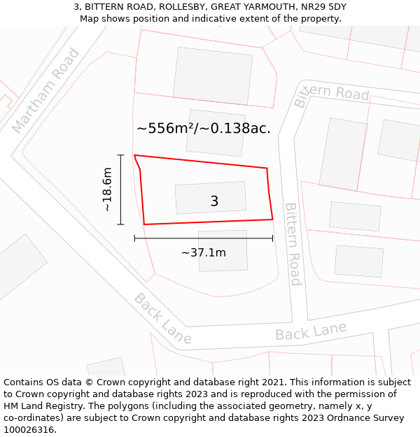 3, BITTERN ROAD, ROLLESBY, GREAT YARMOUTH, NR29 5DY: Plot and title map