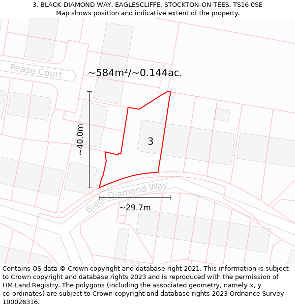 3, BLACK DIAMOND WAY, EAGLESCLIFFE, STOCKTON-ON-TEES, TS16 0SE: Plot and title map