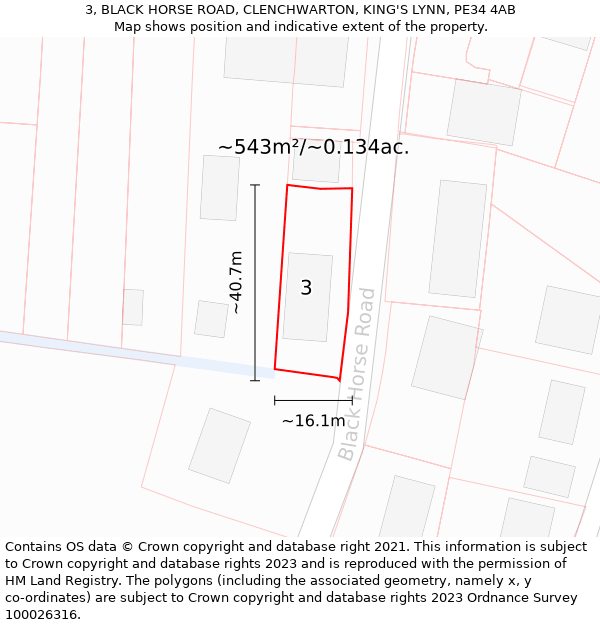 3, BLACK HORSE ROAD, CLENCHWARTON, KING'S LYNN, PE34 4AB: Plot and title map