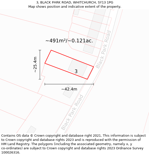 3, BLACK PARK ROAD, WHITCHURCH, SY13 1PG: Plot and title map