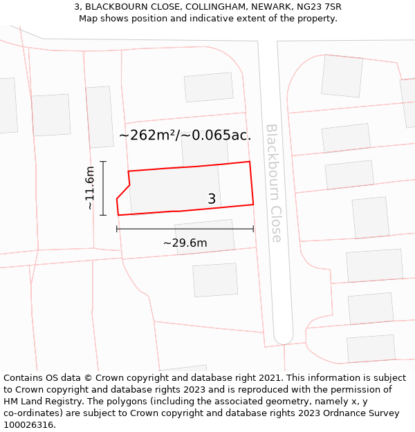 3, BLACKBOURN CLOSE, COLLINGHAM, NEWARK, NG23 7SR: Plot and title map