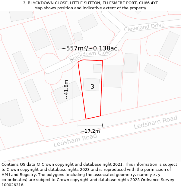 3, BLACKDOWN CLOSE, LITTLE SUTTON, ELLESMERE PORT, CH66 4YE: Plot and title map