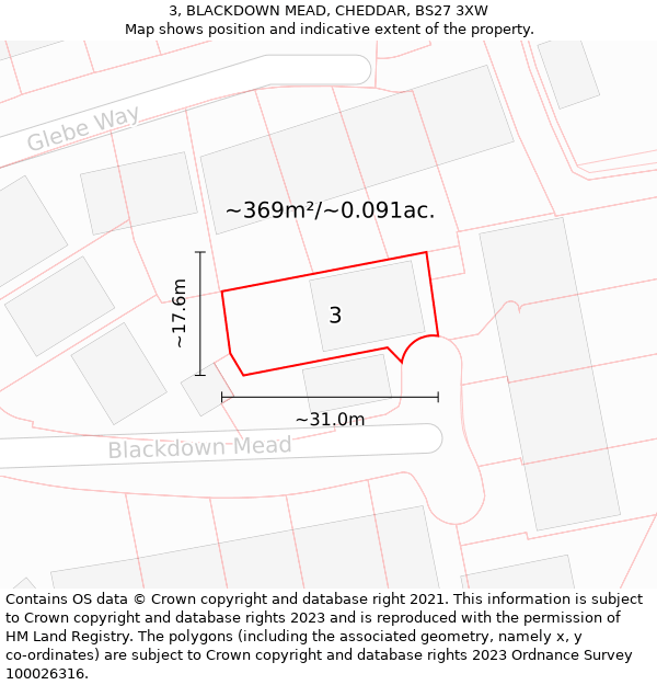 3, BLACKDOWN MEAD, CHEDDAR, BS27 3XW: Plot and title map