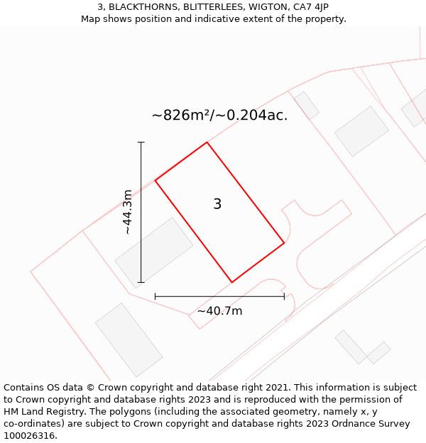 3, BLACKTHORNS, BLITTERLEES, WIGTON, CA7 4JP: Plot and title map