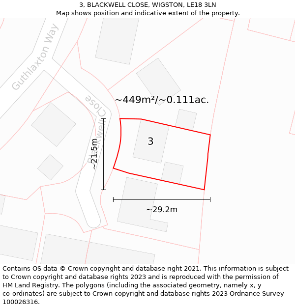 3, BLACKWELL CLOSE, WIGSTON, LE18 3LN: Plot and title map