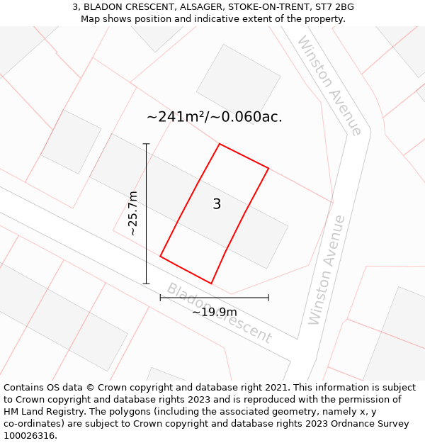 3, BLADON CRESCENT, ALSAGER, STOKE-ON-TRENT, ST7 2BG: Plot and title map