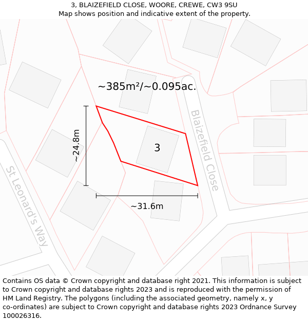 3, BLAIZEFIELD CLOSE, WOORE, CREWE, CW3 9SU: Plot and title map