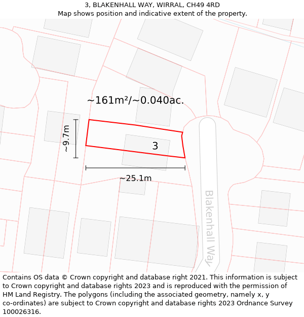 3, BLAKENHALL WAY, WIRRAL, CH49 4RD: Plot and title map