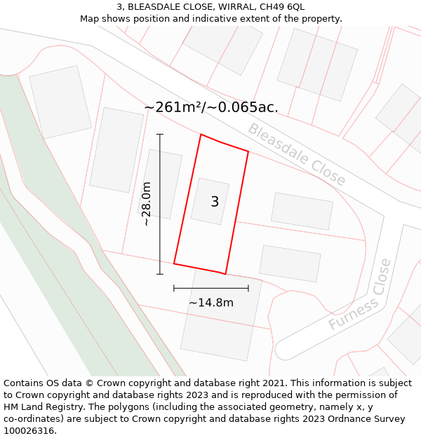 3, BLEASDALE CLOSE, WIRRAL, CH49 6QL: Plot and title map