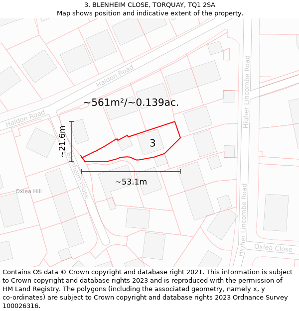 3, BLENHEIM CLOSE, TORQUAY, TQ1 2SA: Plot and title map