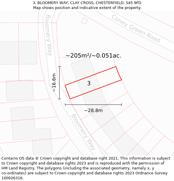 3, BLOOMERY WAY, CLAY CROSS, CHESTERFIELD, S45 9FD: Plot and title map