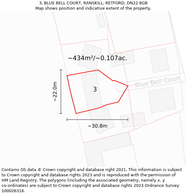 3, BLUE BELL COURT, RANSKILL, RETFORD, DN22 8GB: Plot and title map