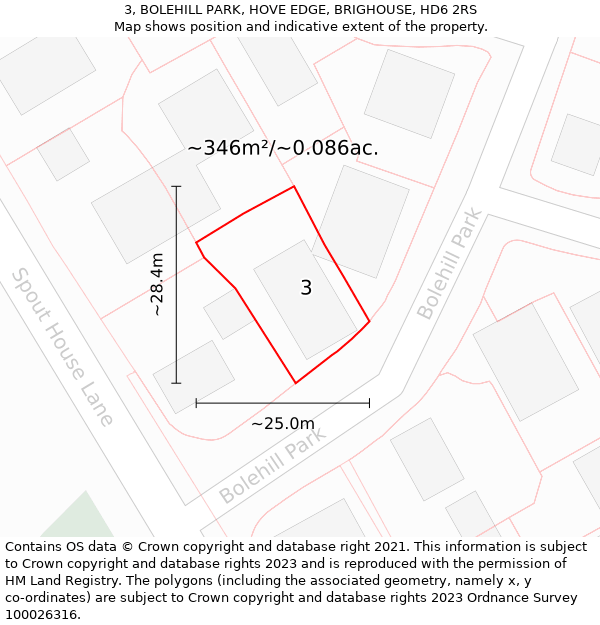 3, BOLEHILL PARK, HOVE EDGE, BRIGHOUSE, HD6 2RS: Plot and title map