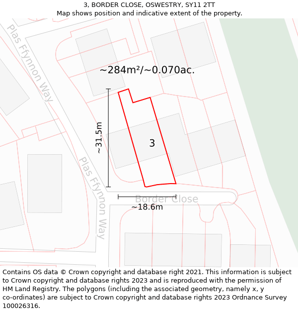 3, BORDER CLOSE, OSWESTRY, SY11 2TT: Plot and title map