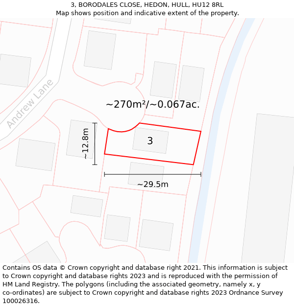 3, BORODALES CLOSE, HEDON, HULL, HU12 8RL: Plot and title map