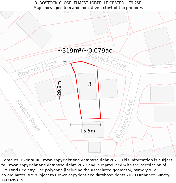 3, BOSTOCK CLOSE, ELMESTHORPE, LEICESTER, LE9 7SR: Plot and title map