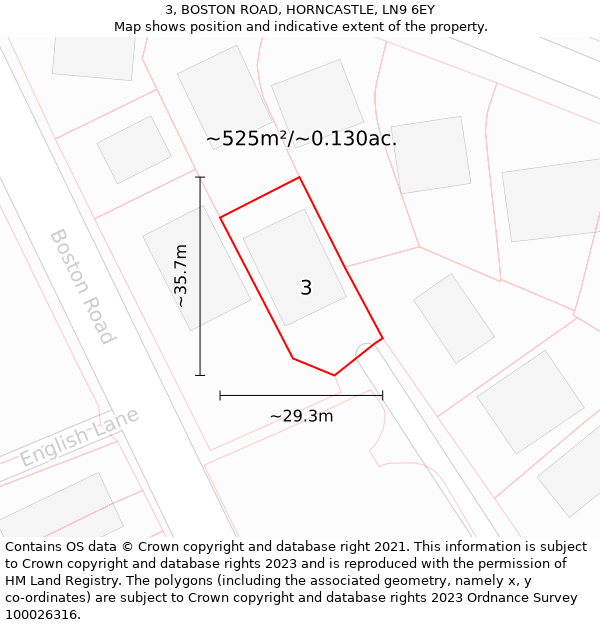 3, BOSTON ROAD, HORNCASTLE, LN9 6EY: Plot and title map