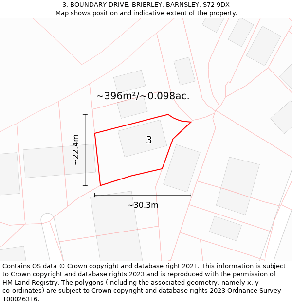 3, BOUNDARY DRIVE, BRIERLEY, BARNSLEY, S72 9DX: Plot and title map