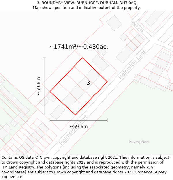 3, BOUNDARY VIEW, BURNHOPE, DURHAM, DH7 0AQ: Plot and title map