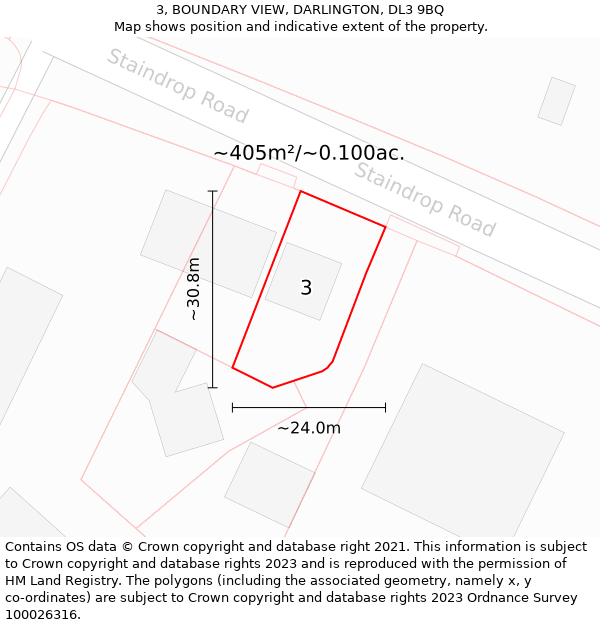 3, BOUNDARY VIEW, DARLINGTON, DL3 9BQ: Plot and title map